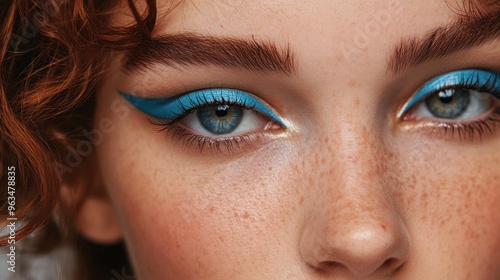 Close-up Portrait of a Woman with Blue Eye Makeup