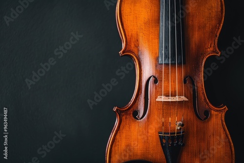 Classic violin instrument on black background with copy space