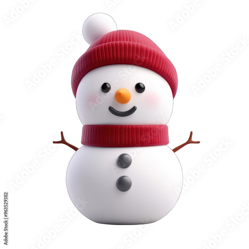 A cheerful snowman with a red hat and scarf, perfect for winter-themed designs and holiday greetings. 3d render