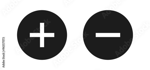 Add and remove round button icons. Plus minus circular web element icon vector illustration