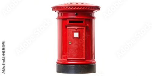 British, transportation, iconic, tourism, communication, vintage, England,London, mail, white background, city, metal, isolated, London postbox isolated on white background Close Up