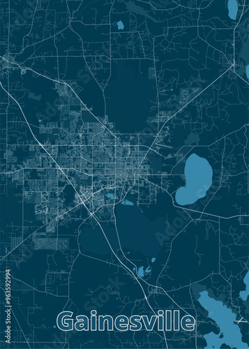 Gainesville, Florida USA artistic blueprint map poster