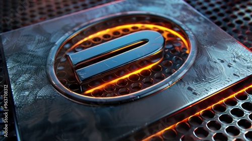 Sleek E emblem featuring a glowing neon outline and metallic finish