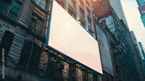 Urban Street Scene Featuring a Blank Billboard Ready for Advertisements