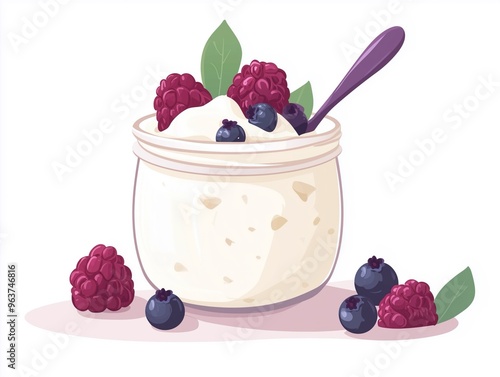 Jar of Yogurt with Berries and Spoon Illustration