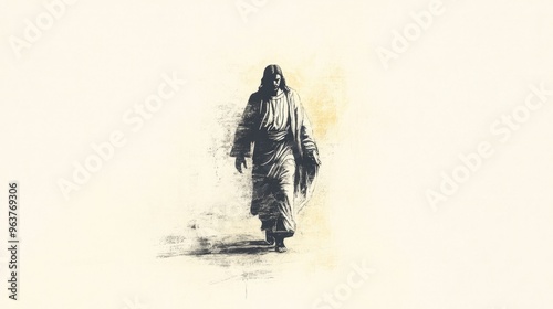 Messiah. Digital painting of a man walking, sketch style.