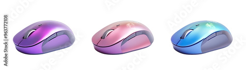 Wireless Mouse With Artistic Themes, Various Perspectives. Isolated on a Transparent Background. Cutout PNG.