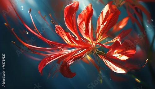 A colorful red petal, intertwined with light and shadow, showing charming natural beauty.