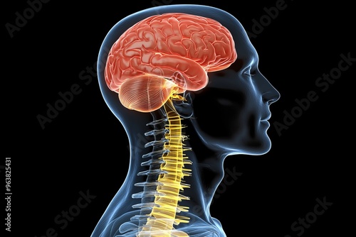 Efferent neurons medulla oblongata and cerebral cortex 3d brain scan illustration highlighting neural activity and nerve connections in real time