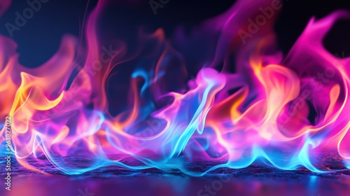 Blue and purple flames flicker and swirl against a dark backdrop, showcasing their vibrant colors and mesmerizing movement