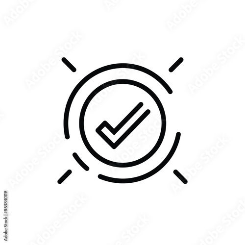 Minimalist checkmark icon with circular design in black and white.