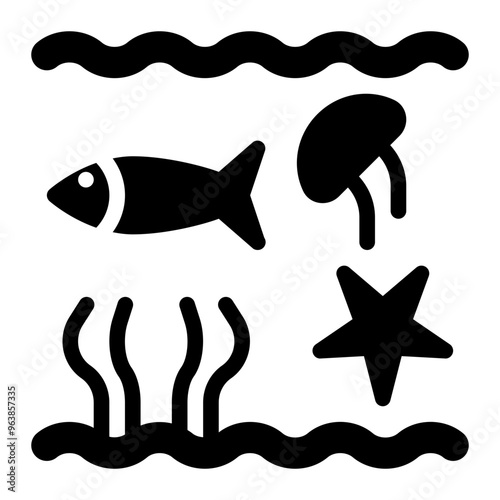 sea life, biome, biota, biology, ecosystem, sea, ocean, geography solid or glyph icon