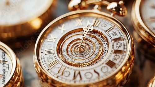 Golden Pocket Watch with Roman Numerals and Intricate Clockwork