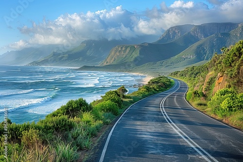 A long road with a beautiful ocean view