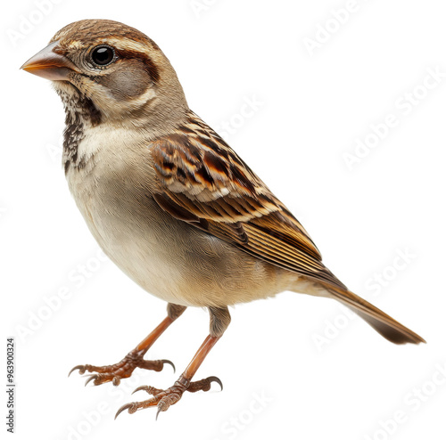 A small brown sparrow perched on a surface, cut out - stock png.