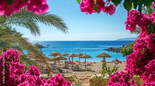 Sharm el Sheikh beach with vibrant flowers