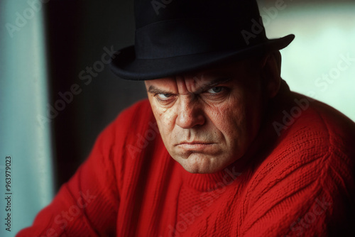 Intense Angry Expression of a Man in Red Sweater