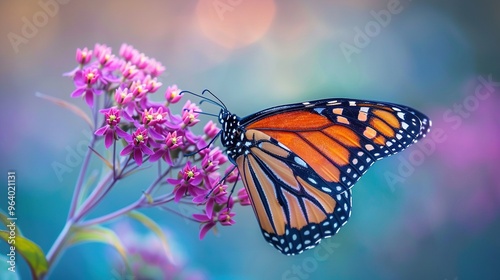 A butterfly is resting on a purple flower