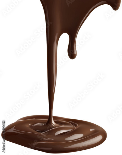 Melted chocolate drips gracefully, creating a rich, glossy texture, perfect for desserts and culinary delights. cut out, PNG, isolated on transparent background.