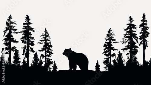 Bear silhouette forest wilderness scene