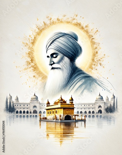 Watercolor background illustration for guru nanak jayanti.