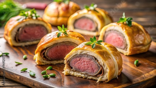 Mini beef Wellington appetizers presented on parchment paper