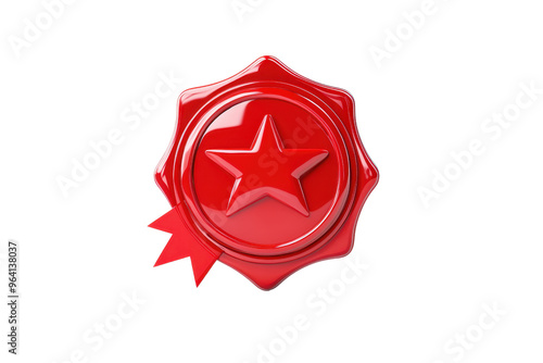 Elegant red wax seal with a star emblem and ribbon, symbolizing approval, quality, or certification. Perfect for authenticity labels.