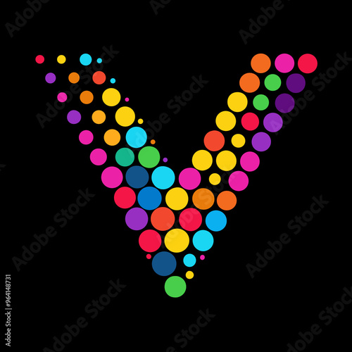 Colorful Dot Letter V Design for T-Shirt Print