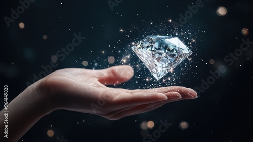 Cosmic Brilliance - Hand Holding Diamond Reflecting Universe in Luxurious Symbolism, Generative Ai