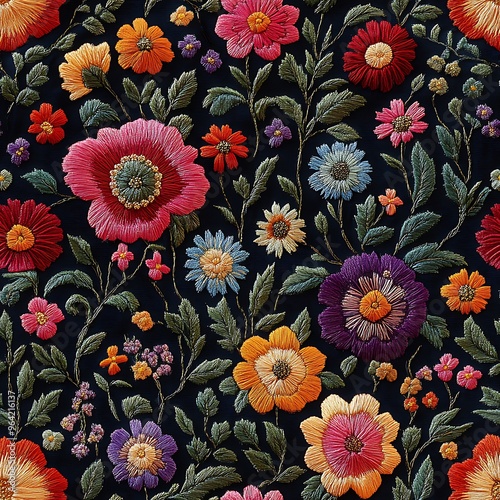 Mantón de Manila Pattern - A pattern found in shawls, featuring embroidered flowers and elaborate designs 