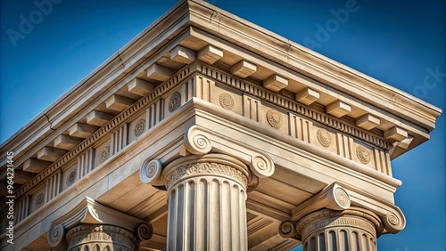 Doric column supporting entablature with metopes and triglyphs, architectural detail