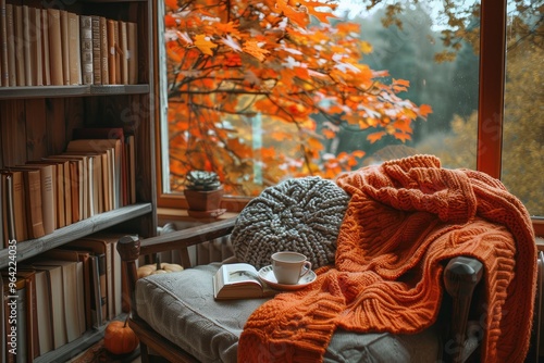 Cozy autumn day being spent relaxing at home with book