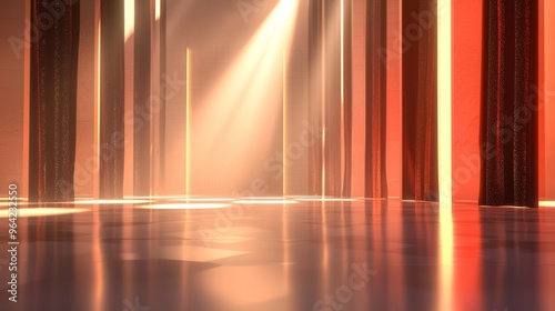 Red curtain wall with bright spotlight on empty stage.