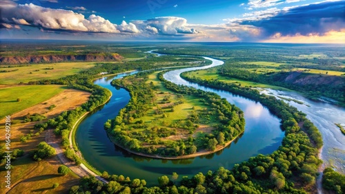 Captivating Aerial View Of The Mighty Zambezi River Winding Through A Lush And Vibrant Landscape, Showcasing Its Meandering Curves And Surrounding Wilderness.