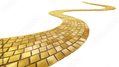 A gold brick path with a white background