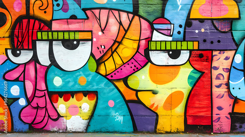 Colorful urban graffiti art on wall. Graffiti. Illustration