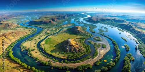 Panoramic View Of The Zambezi River'S Winding Path Through Southern Africa, Showcased On A Detailed Map.