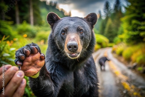 Striking Black Bear Approaches Photographer With Sharp Claws Outstretched To Grab Prey