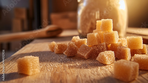 Different Brown Sugar and Cubes on Table