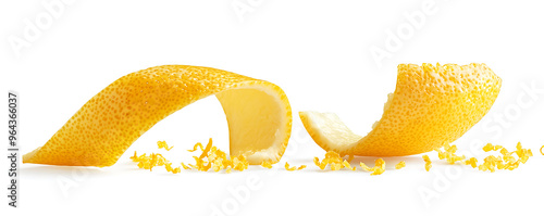 Fresh zest lemon peel isolated on white background.