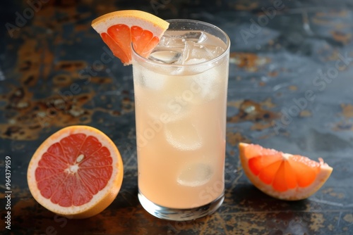 Paloma drink with tequila grapefruit lemon syrup and soda