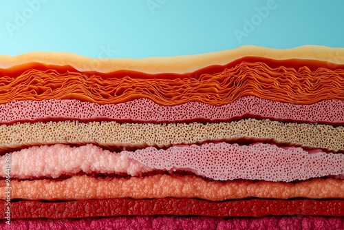 Human skin layers, epidermis and dermis cross-section, 3D illustration