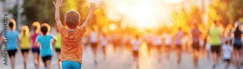 A runner high-fiving a child on the sidelines during a race, symbolizing inspiration and shared dreams of achievement