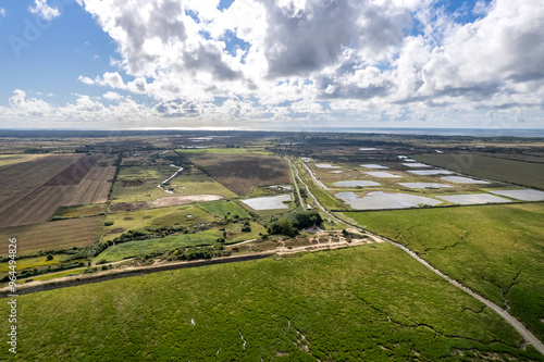 Aerial view of the village of Soulac-sur-Mer, nestled in Gironde along the Atlantic coast. This picturesque village embodies the iconic charm of the Médoc region.