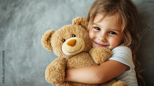 A child hugging a favorite stuffed animal or toy tightly, demonstrating their attachment and comfort with the item