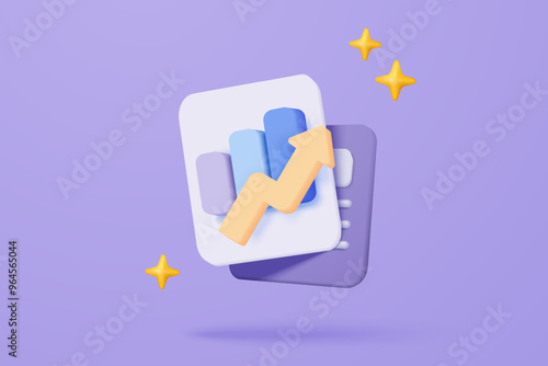 3D graph up with alert notice icon for finance statistic, sell and buy report. analyzing investment money cash and exchange with finance. 3d trading stock report icon vector render illustration