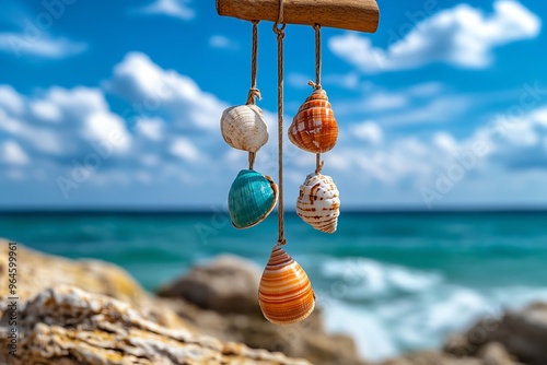 Souvenirs, seashell wind chimes, coastal charm remind you of the sound of the ocean breeze, transformed into a musical keepsake