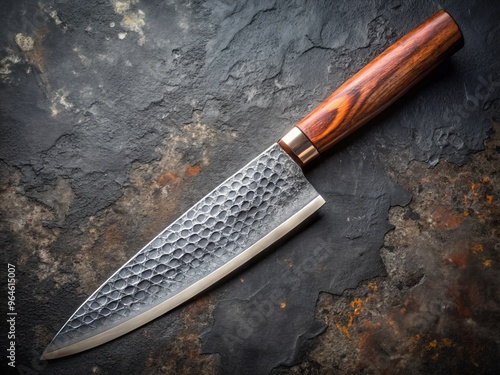 artisanal chef knife with textured grip and high carbon steel blade