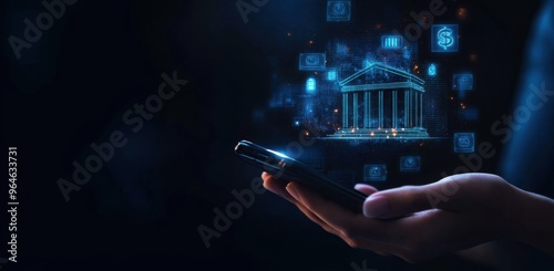 Digital banking on smartphone showcasing futuristic finance technology and secure mobile transactions