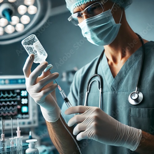 “Doctor Preparing Anesthesia for Surgery - Medical Procedure in Operating Room” 